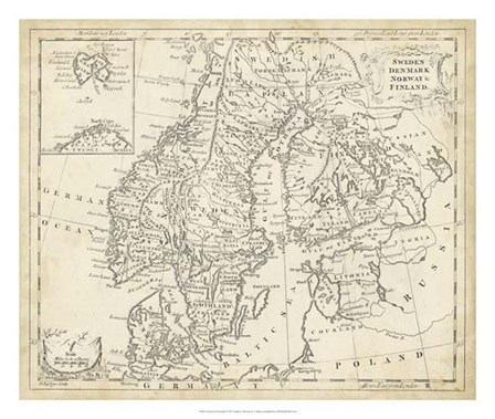 Map of Sweden &amp; Denmark by T Jeffreys art print
