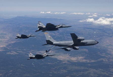 KC-135R Stratotanker RefuelsTthree F-15 Eagles by HIGH-G Productions/Stocktrek Images art print