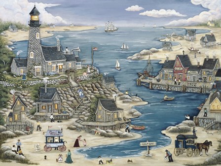 Lost Bay Lighthouse &amp; Fishing Village by Ann Stookey art print