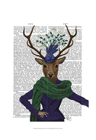 Deer and Fascinator by Fab Funky art print