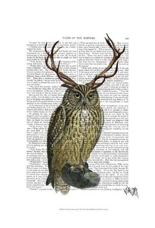 Owl with Antlers plain by Fab Funky art print