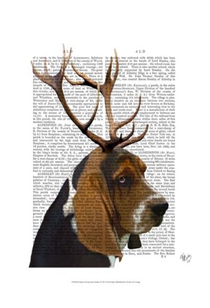 Basset Hound and Antlers I by Fab Funky art print