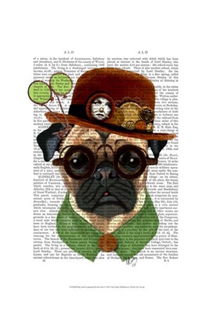 Pug with Steampunk Bowler Hat by Fab Funky art print