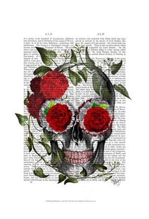 Skull With Roses And Vines by Fab Funky art print