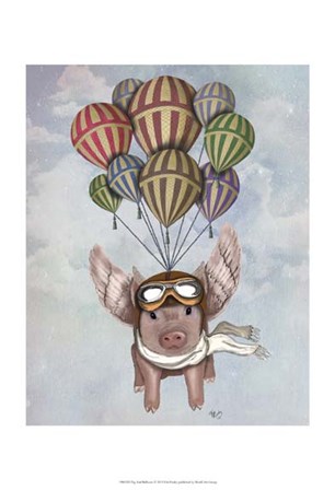 Pig And Balloons by Fab Funky art print