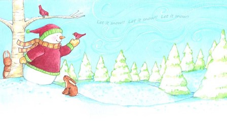 Snowman Bunnies Let It Snow by Melinda Hipsher art print