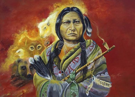 Sitting Bull Peace Pipe Visions by Sue Clyne art print