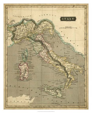 Thomson&#39;s Map of Italy by John Thomson art print