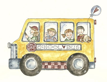 School Bus With Balloon by Shelly Rasche art print
