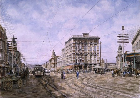 Los Angeles,  Looking South From Main &amp; Spring by Stanton Manolakas art print