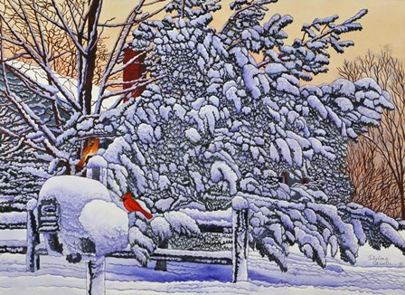 Cardinals At The Mailbox by Thelma Winter art print