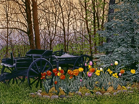 Tulips And Wagon Wheels by Thelma Winter art print