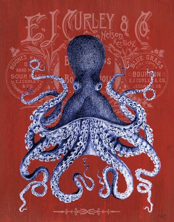 Octopus Prohibition Octopus On Red by Fab Funky art print