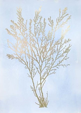 Gold Foil Algae I on Blue - Metallic Foil by Jennifer Goldberger art print