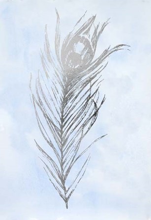 Silver Foil Feather I on Blue - Metallic Foil by Vision Studio art print