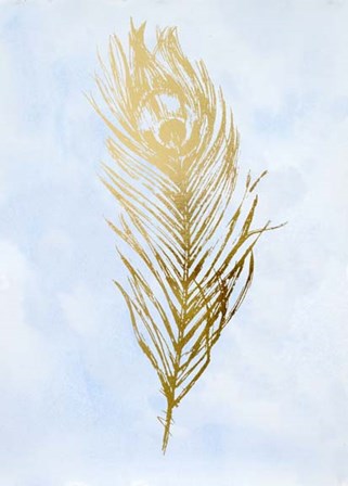 Gold Foil Feather II on Blue - Metallic Foil by Vision Studio art print