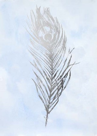 Silver Foil Feather II on Blue - Metallic Foil by Vision Studio art print