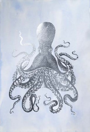 Silver Foil Octopus II on Blue Wash - Metallic Foil by Vision Studio art print