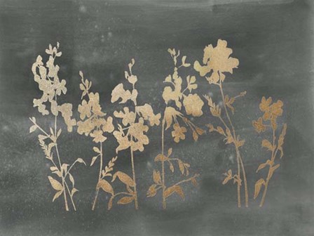 Gold Foil Flower Field on Black - Metallic Foil by Vision Studio art print