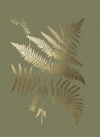 Gold Foil Ferns I on Mid Green - Metallic Foil by Vision Studio art print