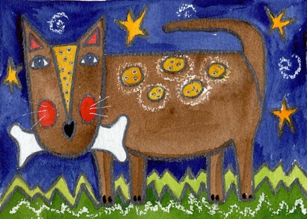 Funky Dog With Bone by Wyanne art print