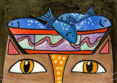 Kitty With Fish Bowl Hat by Wyanne art print