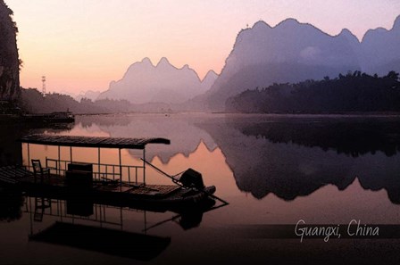 Vintage Boat on River in Guangxi Province, China, Asia by Take Me Away art print