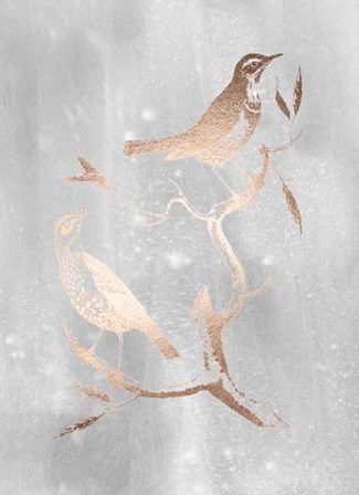 Rose Gold Foil Birds I on Grey Wash by Nozeman art print