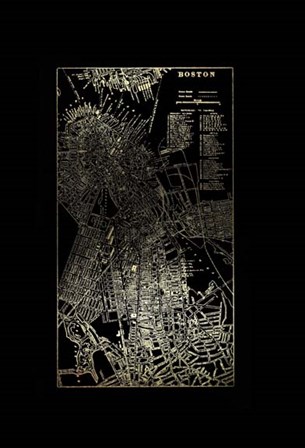 Gold Foil City Map Boston on Black by Vision Studio art print