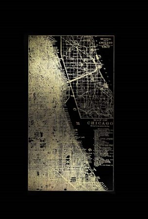 Gold Foil City Map Chicago on Black by Vision Studio art print