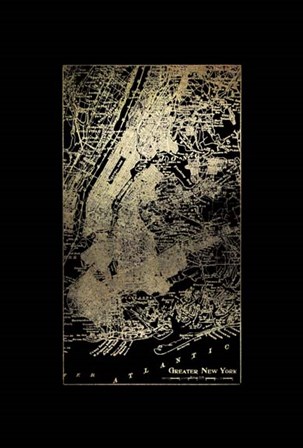 Gold Foil City Map New York on Black by Vision Studio art print