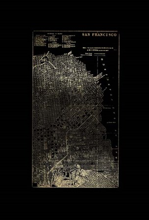 Gold Foil City Map San Francisco on Black by Vision Studio art print