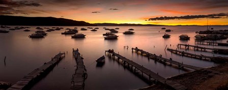Jetties at Sunset, Copacabana, Lake Titicaca, Bolivia by Panoramic Images art print