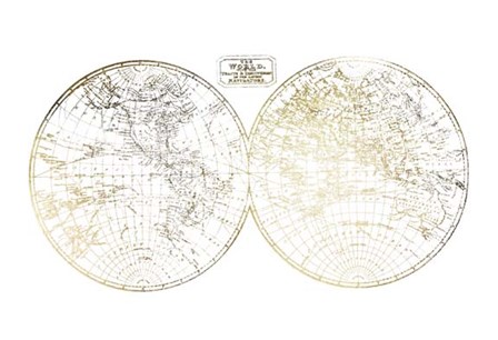 Gold Foil World in Hemispheres by Vision Studio art print