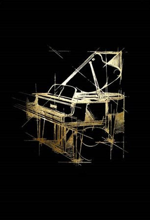 Gold Foil Piano on Black by Ethan Harper art print