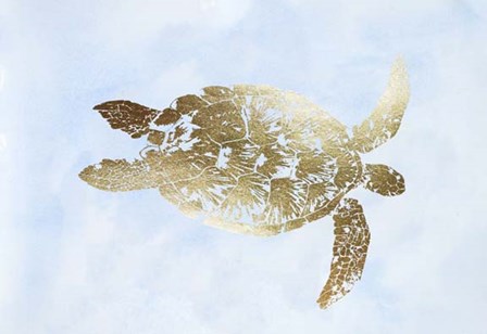 Gold Foil Sea Turtle I on Blue Wash by Grace Popp art print