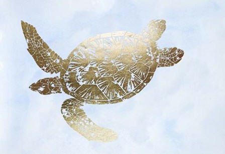 Gold Foil Sea Turtle II on Blue Wash by Grace Popp art print
