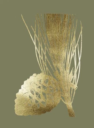Gold Foil Pine Cones I on Mid Green by Vision Studio art print