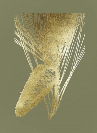 Gold Foil Pine Cones II on Mid Green by Vision Studio art print