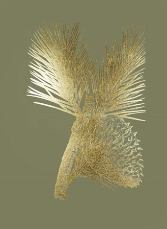 Gold Foil Pine Cones III on Mid Green by Vision Studio art print