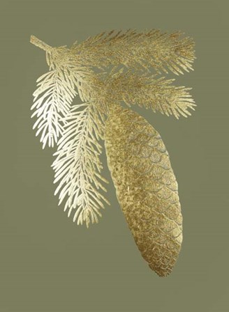 Gold Foil Pine Cones IV on Mid Green by Vision Studio art print