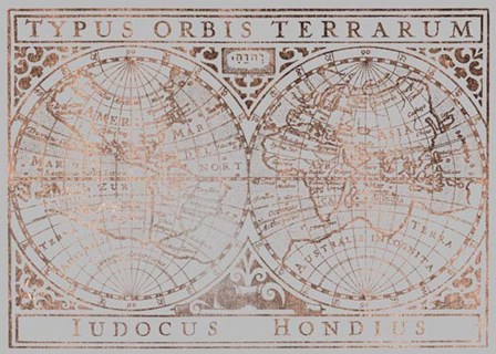 UA CH Rose Gold Foil Vintage Map on Grey by Vision Studio art print