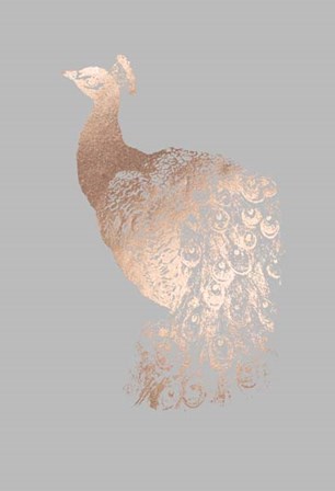 Rose Gold Foil Peacock I on Grey by Grace Popp art print