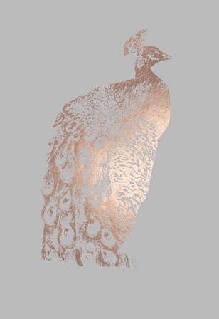 Rose Gold Foil Peacock II on Grey by Grace Popp art print