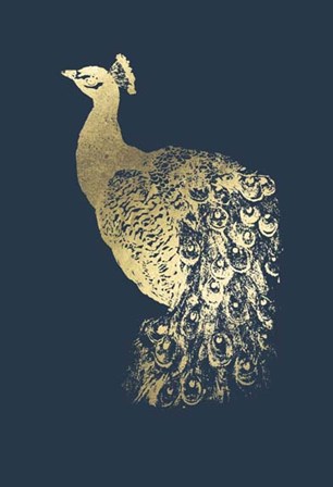 Gold Foil Peacock I on Cobalt by Grace Popp art print