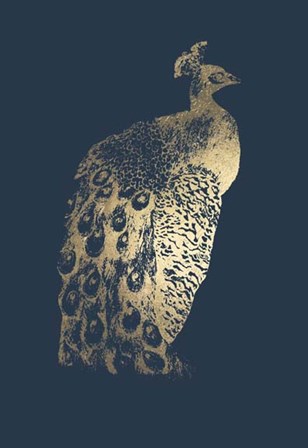 Gold Foil Peacock II on Cobalt by Grace Popp art print