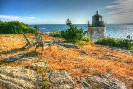 Adirondack Chairs And Lighthouse by Robert Goldwitz art print