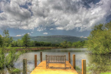 Pond Bench Dock and Mountain by Robert Goldwitz art print