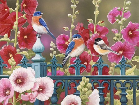 Iron Fence with Hollyhocks by William Vanderdasson art print