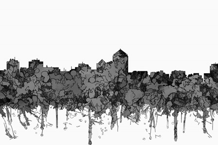 Albuquerque New Mexico Skyline - Cartoon B&amp;W by Marlene Watson art print